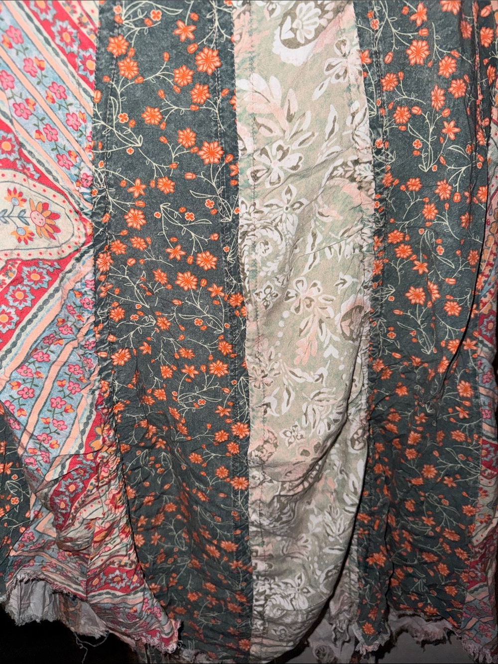 Oli & Hali Patchwork A-Line Midi Skirt in Green, Pink & Cream - Picture 4 of 6